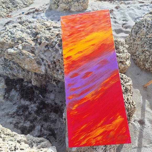 HandMade Acrylic Painting Sunrise Vibrant Multicolor 12" x "24 - Picture 5 of 11